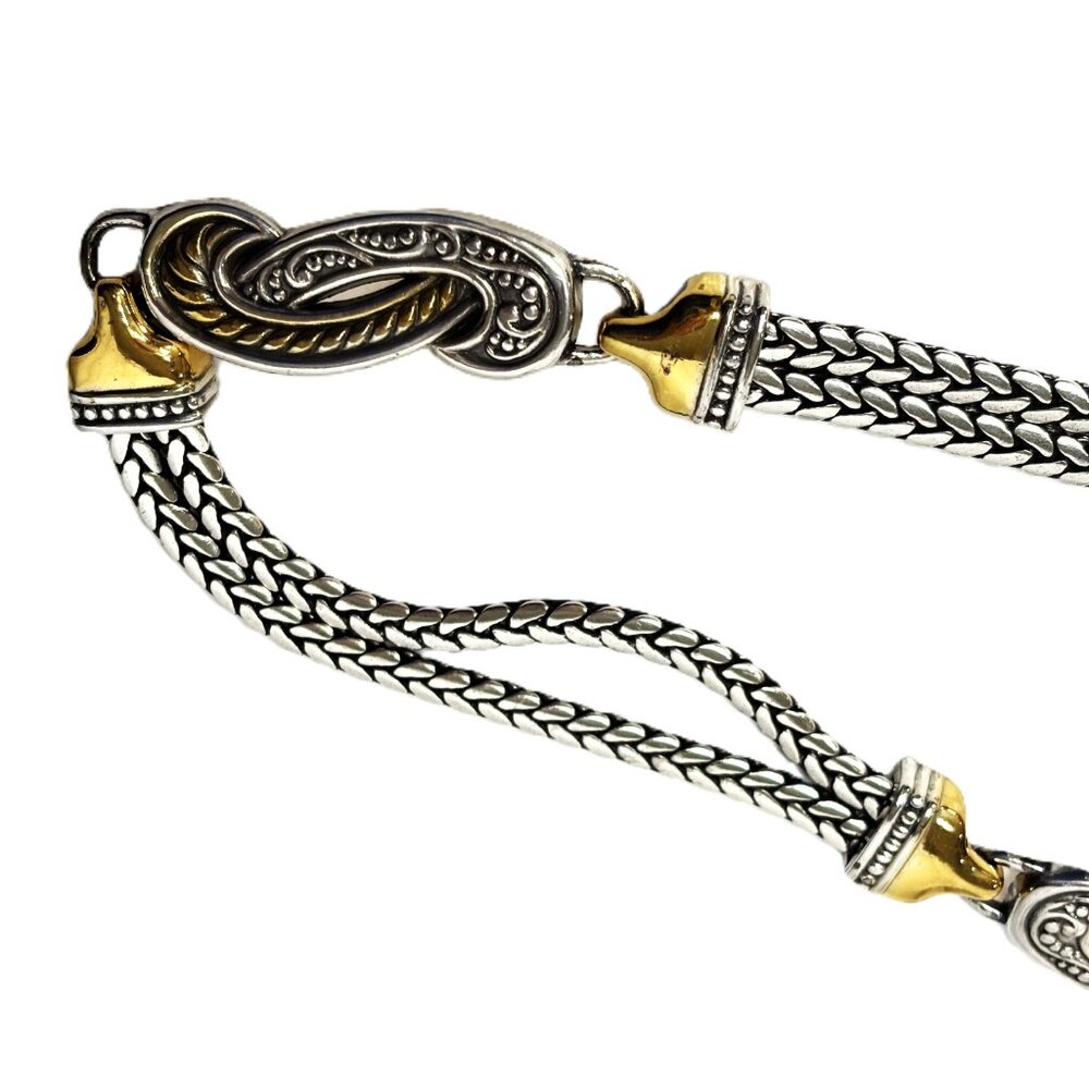 Vintage 90s Signed Brighton Silver Gold Tone Adjustable Metallic Belt Size Small - Picture 10 of 14